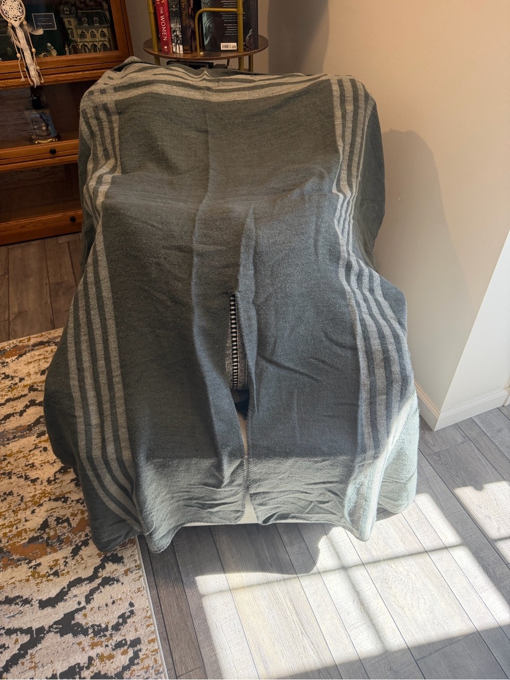 BB Dakota Gray Stripe Trim Knit Sweater Wrap Blanket